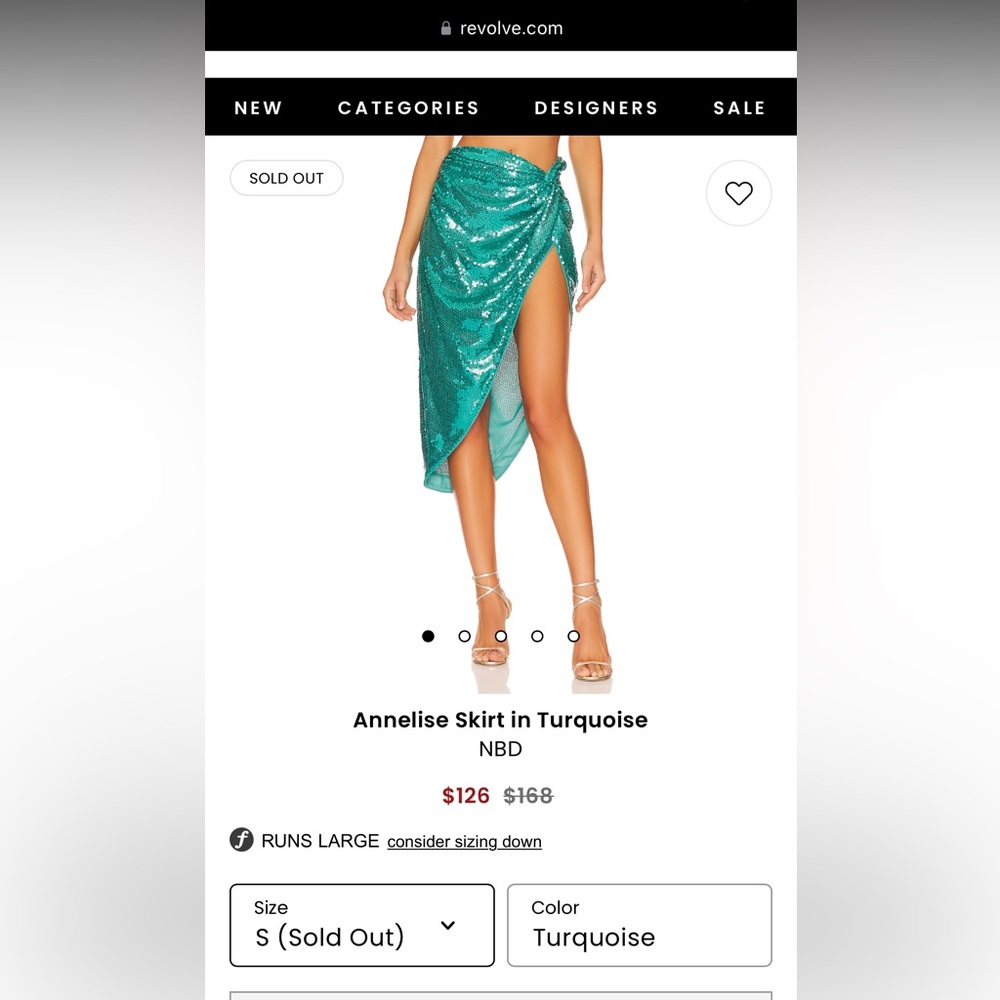 Revolve $168 NBD Annalise teal sequin skirt NWT Sz Sm